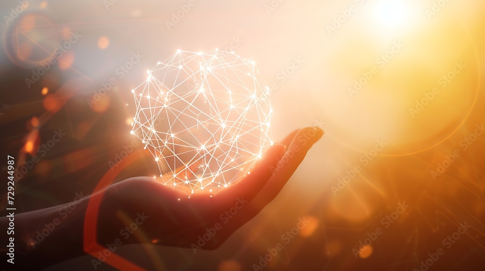 Poster woman hand holding global network connection. internet communication, wireless connection technology
