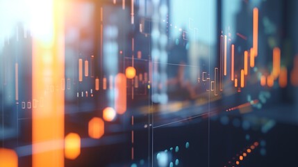 Double exposure of abstract creative financial chart hologram on empty modern office background, research and strategy concept : Generative AI