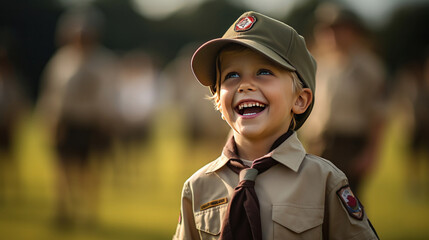 A happy boy scout in uniform. - obrazy, fototapety, plakaty