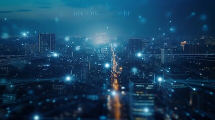 Fototapeta premium Internet speed Data communication connection network frame Modern industrial skyline city structure, city internet of things concepts wireless technology information system, abstract b : Generative AI