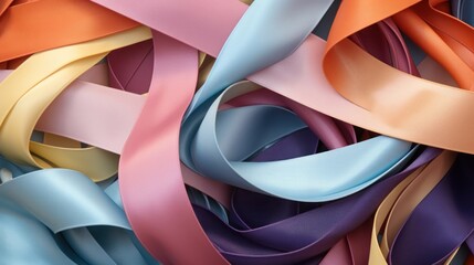 Colorful Array of Silk Ribbons Tightly Twisted in an Abstract Design