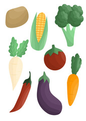 Set of vegetables elements, vegetables collection, healthy foods, ingredients elements,  vegetables icons 