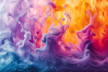 Abstract design of colorful ink waves flowing under water
