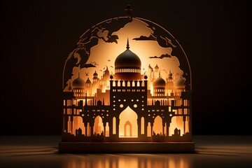 "Majestic Ramadan" - A Resplendent Tribute in Arabic Calligraphy, Majestic Mosques, and Radiant Lamp Decorations