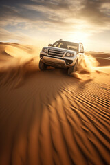 Off-road driving fast in the desert bashing sand dunes.