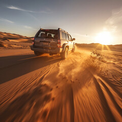 Off-road driving fast in the desert bashing sand dunes. - obrazy, fototapety, plakaty