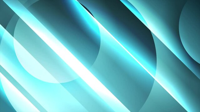 Blue glowing abstract geometric background with glossy circles and stripes. Seamless looping motion design. Video animation Ultra HD 4K 3840x2160