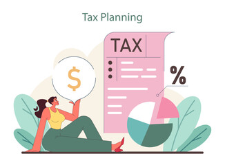 Tax Planning concept. Exploring strategies for efficient tax management and savings. A visual approach to understanding fiscal duties. Flat vector illustration.