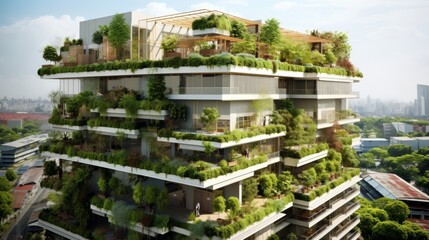 Green rooftops and vertical gardens promoting urban sustainability and ecological balance Generative AI