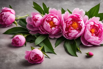 Pink Peony Blooms on Concrete Surface