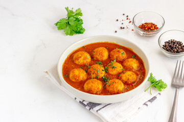 Chicken Meatballs in Spicy Gravy Garnished with Fresh cilantro