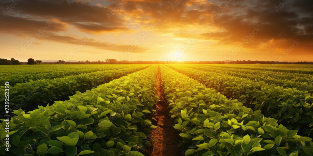 Wall mural Agricultural, soy plantation on field.