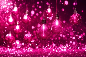 Color of the Year  Viva Magenta color. Abstract blurred of pink glittering shine bulbs lights background. Christmas wallpaper decorations concept