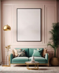 Beige Interior Design Living Room Decor Frame Mockup 3D Render
