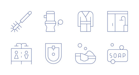 Fototapeta na wymiar Bathroom icons. Editable stroke. Containing toiletbrush, shower, toilet, bidet, bathrobe, bath, bathroom, soap.