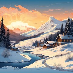 winter mountain landscape illustration
