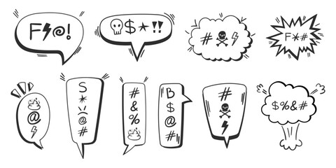 Swear speech bubble Collection. Censored text in dialogue chat box. Comics style vector illustration.