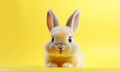 Obraz premium happy easter with cute rabbit on yellow background