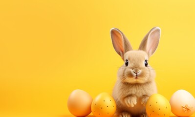 Fototapeta na wymiar happy easter with cute rabbit on yellow background