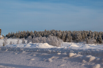 Beautiful winter landscape in Swedish Lapland, Kiruna.
