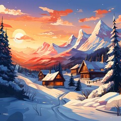 winter landscape with houseillustration