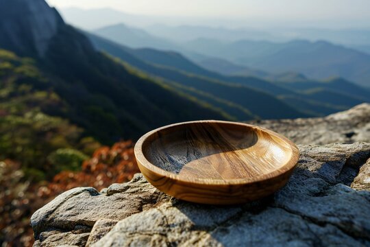 Wooden Bowl On The Mountain Peak,  View From The Top