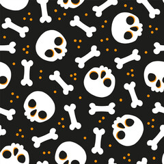 Seamless pattern with skulls and bones. Spooky Halloween print.