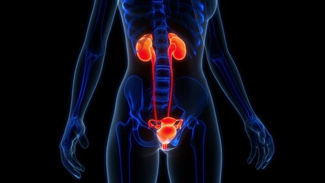 Female Urinary System with Reproductive System Anatomy Animation Concept