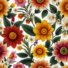 seamless background with flowers nature  yellow  garden plant orange  summer,Ai generated 