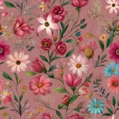 Möbelaufkleber seamless pattern with pink flowers floral  vector  wallpaper  nature  design  decoration  art,Ai generated  © Quranmeri