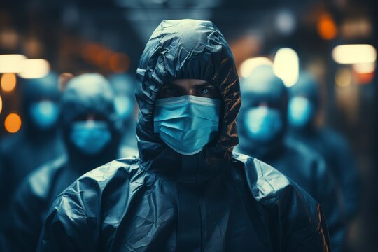 Group Of Doctors Wearing Medical Protective Clothing And Masks