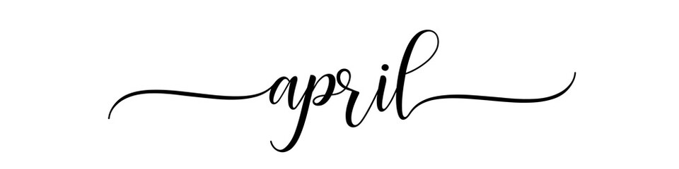April – Calligraphy brush text banner with transparent background.
