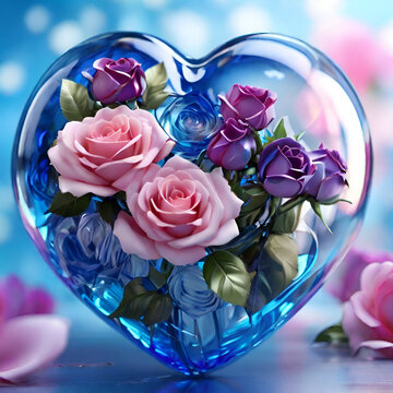 Beautiful 3D render blue roses painting background jpg
