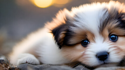 This is an image of a cute baby puppy with fluffy fur. generative AI - obrazy, fototapety, plakaty