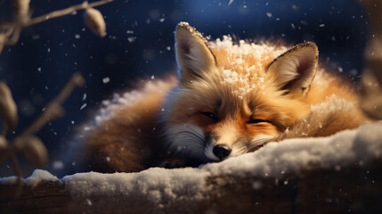 A cute fox cub sleeps