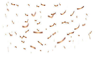 Abstract golden confetti falling down bokeh glitter and zigzag ribbon on transparent background. Design for holyday and celebration background.