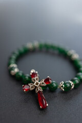 Regal Radiance - Ruby Cross Pendant on Green Jade Bracelet