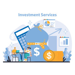 Investment Services concept. Charting the course of financial growth with expert asset management and strategy planning. Secure your future today. Flat vector illustration.