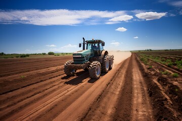 Tractor cultivating land at spring