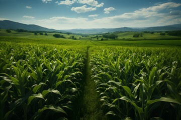 Green corn field in spring