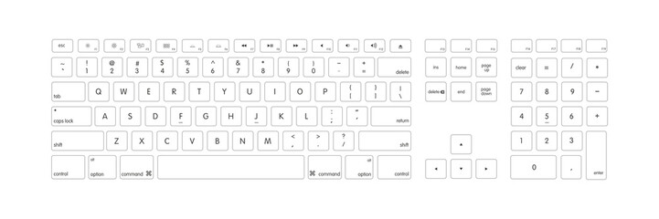 Keyboard laptop and computer isolated, blank modern key button icon. Vector