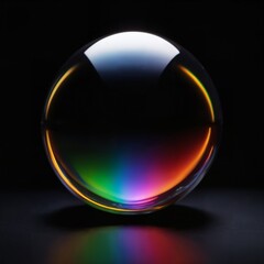Dimmed Rainbow colors inside a spherical glass object physics and optics, refraction showing the colors of  the spectrum of the light