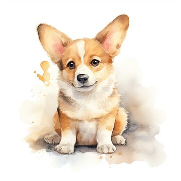 Corgi. Realistic watercolor dog illustration. Funny doggy drawing template. Art for card, poster and other. Illustration of dog on white background