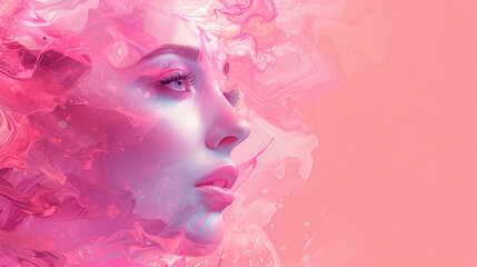 3d illustration of a pink layered with woman's face painted, generative ai - obrazy, fototapety, plakaty