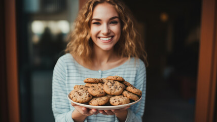 woman with plate of homemade cookies - Powered by Adobe