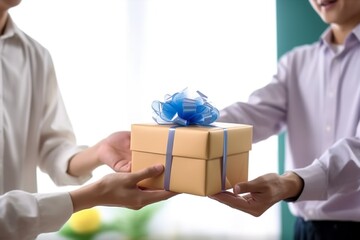 selective shot of a student giving present to his teacher