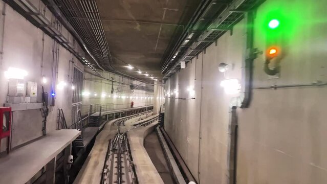 View of subway tunnel from train