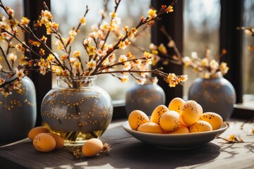 Painted eggs as Easter holiday spring decoration