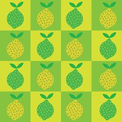 Checkered Yellow and Lime Green Lemon seamless pattern. For fabric, wrapping paper and textile