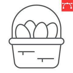 Easter basket with eggs line icon, holiday and farm, wicker egg basket vector icon, vector graphics, editable stroke outline sign, eps 10.